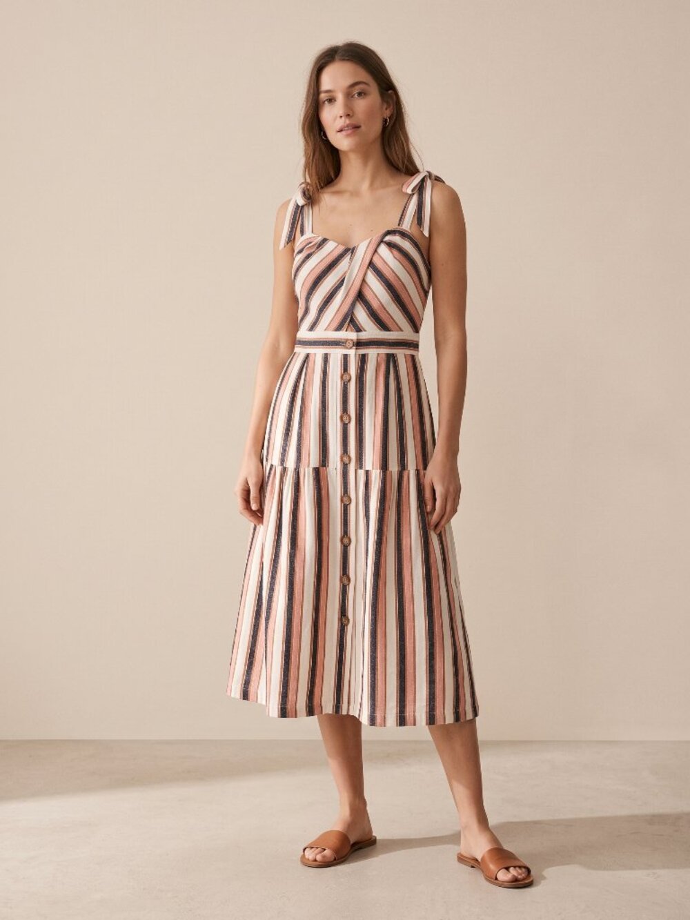 Gianni Bini Striped Tie Shoulder Tiered Cutout Midi Sundress Medium